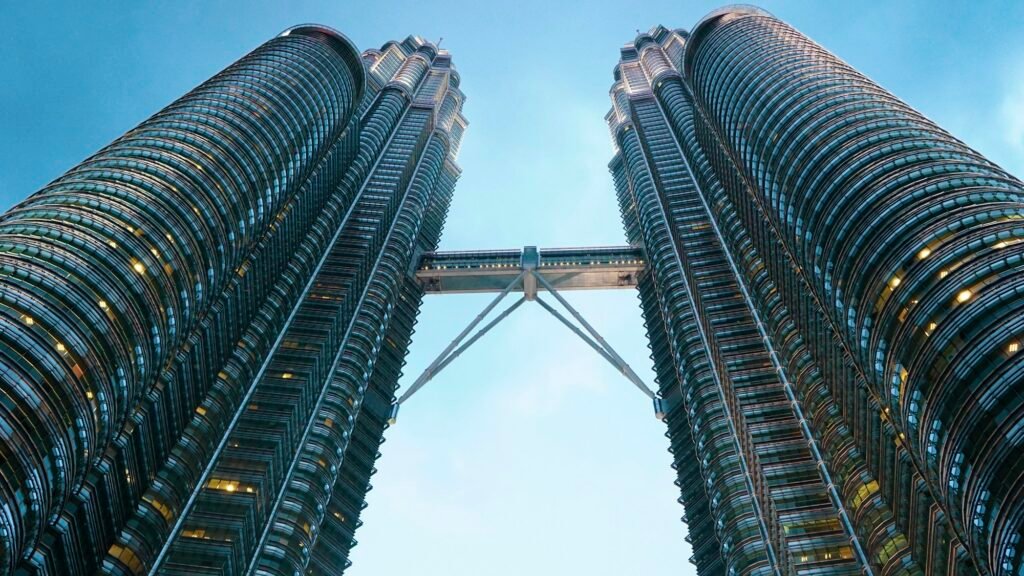 Petronas Twin Towers in Kuala Lumpur, seen from below
